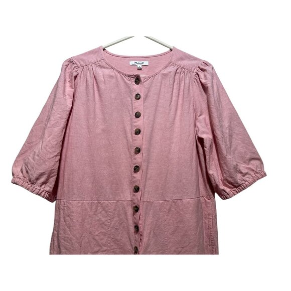 Madewell linen Puff Sleeves Jumpsuit Womens Medium Pink Straight Leg Button Down - Picture 8 of 16